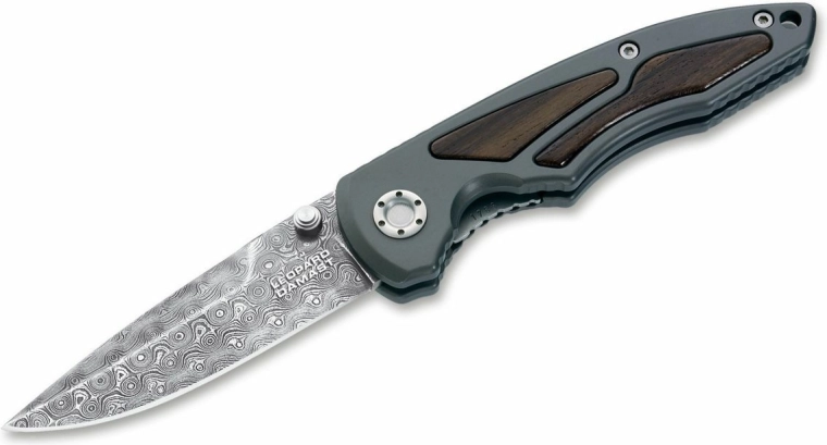 Zbirateljski žepni nož iz damaščanega jekla BÖKER MANUFAKTUR SOLINGEN Leopard-Damast I, aluminij in les