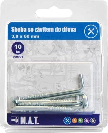 Kljuka z navojem za les 60 × 3,8 mm, pocinkana (10 kos)