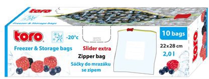 Živilska vrečka za zamrzovanje TORO 2 l, zadrga, 10 kos
