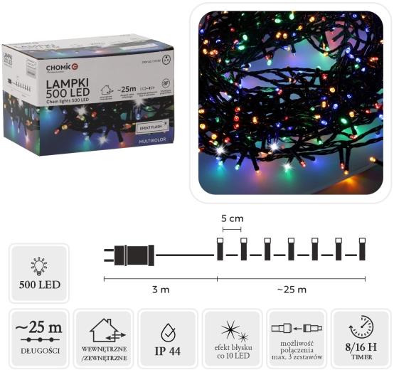 LED light string 500 LEDs multicolor with cool flash effect 28 m IP44