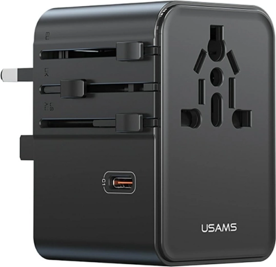 USAMS univerzalni potovalni adapter in polnilnik 70 W (US/AU/EU/UK) črn