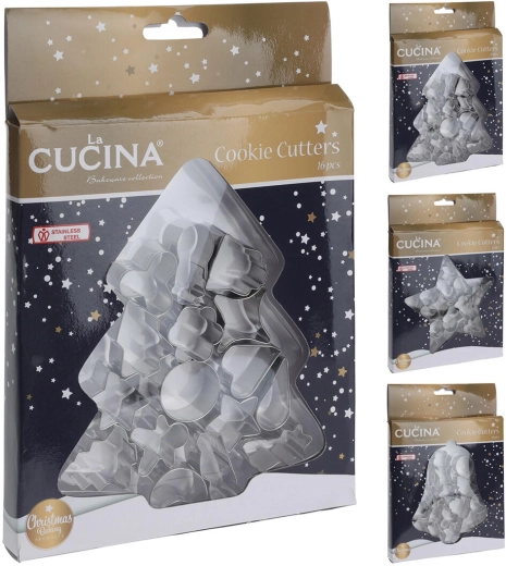 Set iz nerjavnega jekla božičnih modelčkov za piškote, 16 kosov