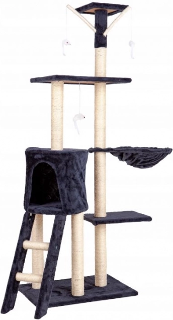 Praskalnik za mačke z hiško in ležiščem 138 cm XL PETSI, siv