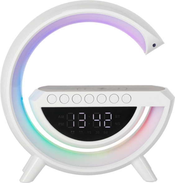 LED RGB svetilka z brezžičnim polnjenjem, radiem, budilko in Bluetooth zvočnikom