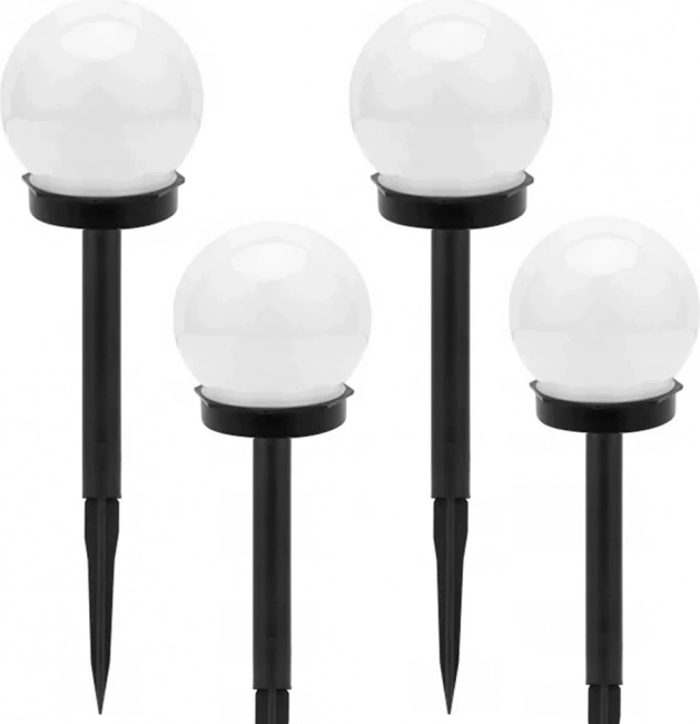 Set 4 sončnih vrtnih svetil z belo kroglo 10 cm