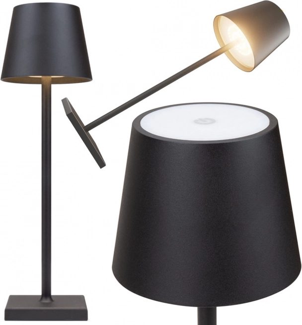 Na dotik upravljiva namizna LED svetilka s 3 odtenki svetlobe, brezžična, USB‑C, črna