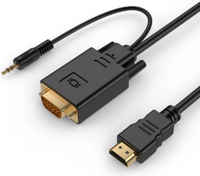 Pretvornik HDMI v VGA s 3,5 mm avdio, 1,8 m, črn