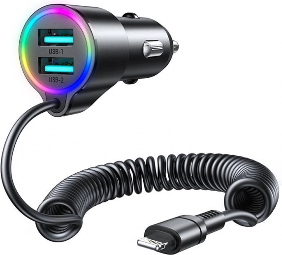 Avtomobilski polnilec Joyroom z 2x USB in Lightning kablom črna