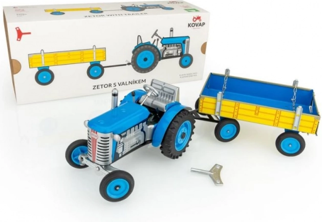 Kovinski traktor Zetor s prikolico na ključek, rdeč/moder/zelen