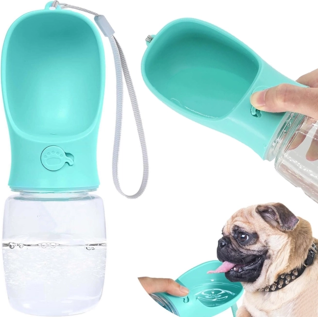 Potovalna steklenička za vodo za pse z vgrajeno posodico 380 ml