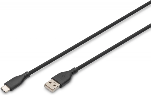 Silikonski kabel USB-A na USB-C, USB 2.0 60 W, 2 m črn