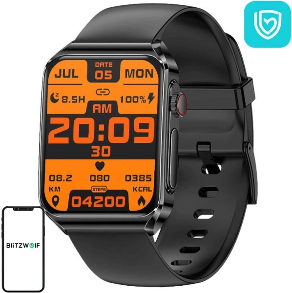 Pametna ura BlitzWolf BW‑HL6 s črnim silikonskim paščkom