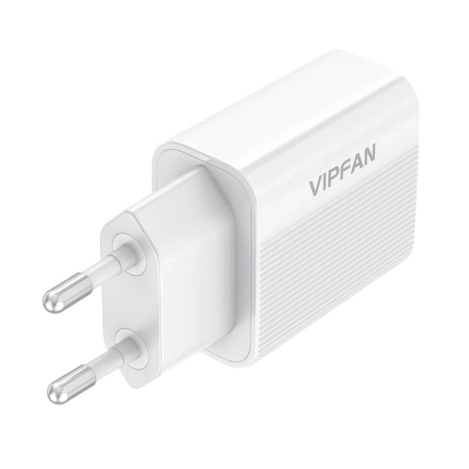Stenska polnilna naprava VFAN E01, 1x USB, 2,4 A (bela)