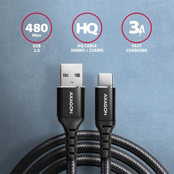 Kabel USB-C - USB-A Axagon 1.5m, aluminij, najlonska pletenica