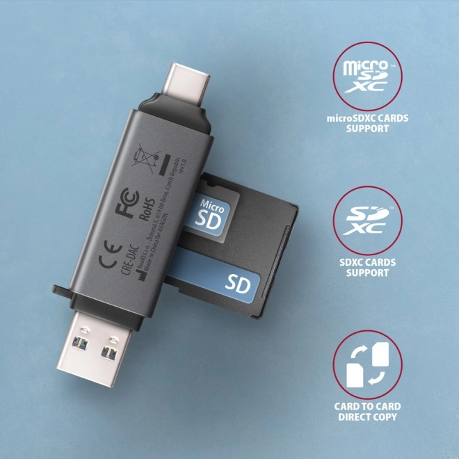 Zunanja čitalka kartic CRE-DAC USB3.2 Gen 1 Type-C + Type-A SD/microSD
