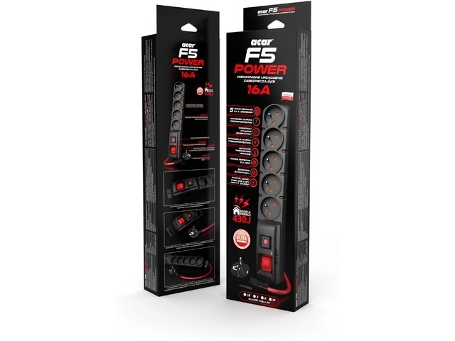 Napajalni trak Acar F5 Power 5 metrov 5 Vtičnic črna