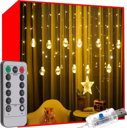 LED svetlobna zavesna zavesa z USB, toplo bela