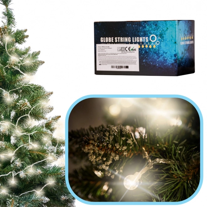 Božična osvetlitev kroglice 100 LED, topla bela, 10m