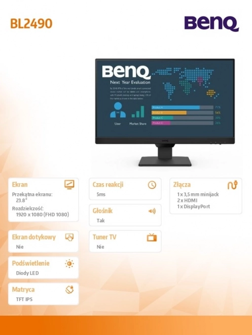 Monitor 23,8'' BL2490 LED IPS HDMI