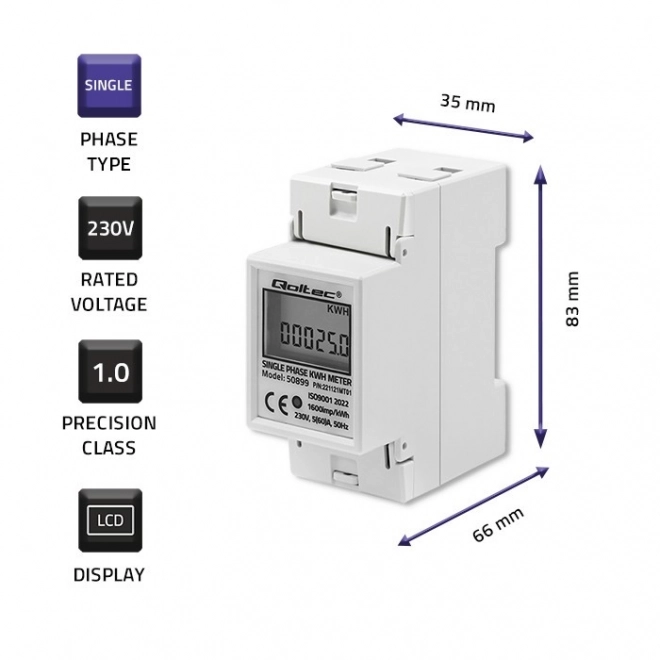 Enofazni elektronski števec električne energije | DIN letev | 230V | LCD | 2P