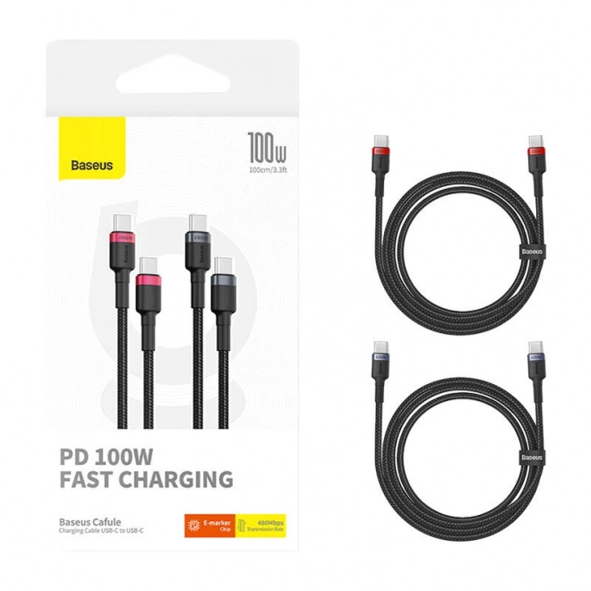 Kabel Baseus Cafule USB-C na USB-C 100W,2m, 2 kom (rdeče-črna, sivo-črna).