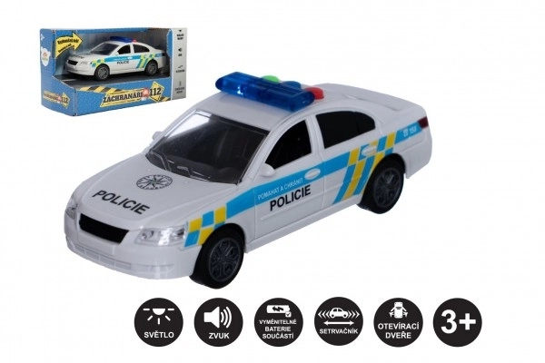 Avto policija plastika 15cm na baterije z zvokom in svetlobo na vztrajniku v škatli 20x11x9cm
