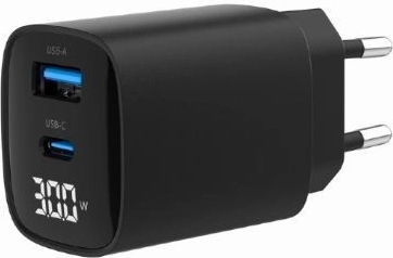 30 W GaN hitri polnilnik z USB‑C in USB‑A, LCD‑zaslon, črna