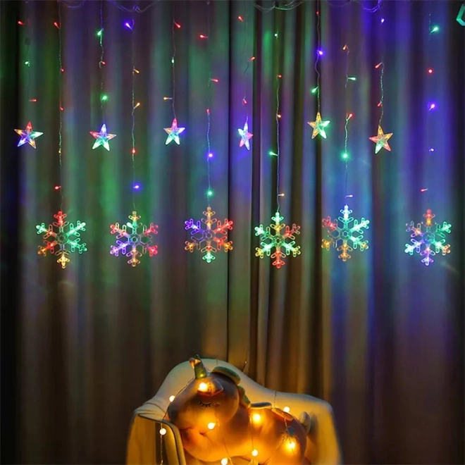 Božična LED luči snežinke in zvezde zavesa 138LED