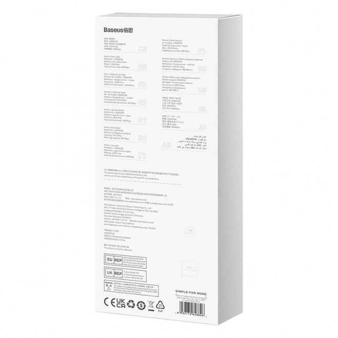 Podatkovni kabel Baseus Tungsten Gold USB-C na USB-C 240W 2m črn