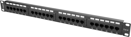 Patch panel 24 portov 1U črn Kat.6