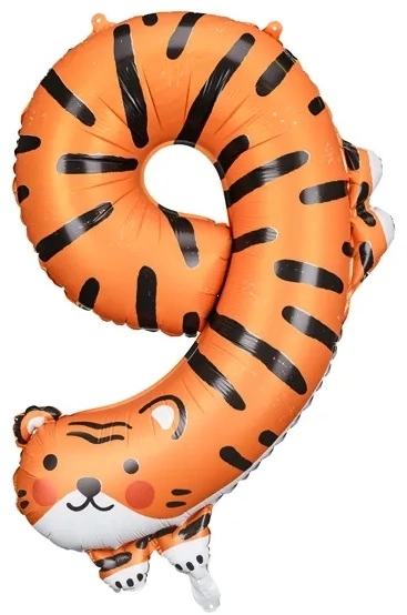 Folijski rojstnodnevni balon številka 9 - Tiger 64 x 87 cm