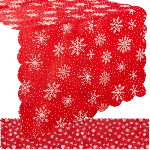 Dolg Božični Namizni Tekač Rdeč z Belimi Snežinkami 185 x 35 cm