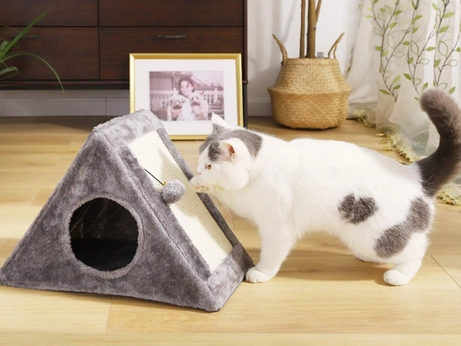 Triangularno praskalno in hiša za mačke z žogico