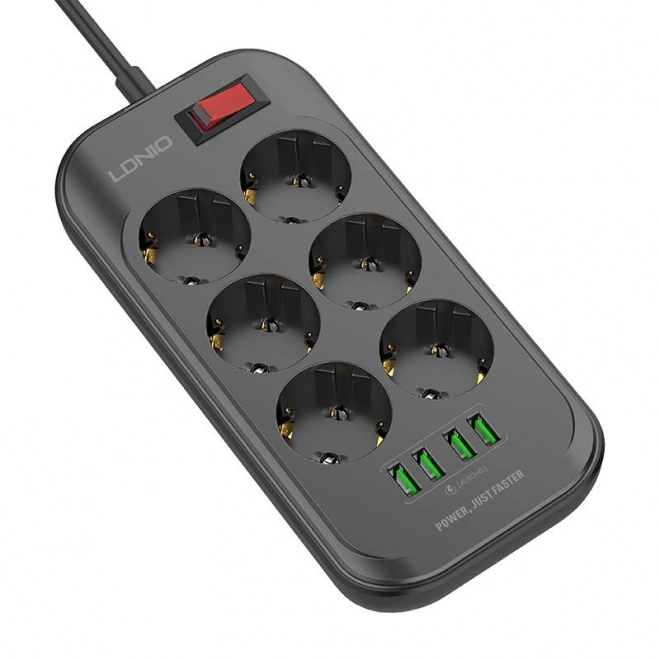 Napajalni trak s 6 vtičnicami, 4x USB, LDNIO SE6403, 2m (črna)