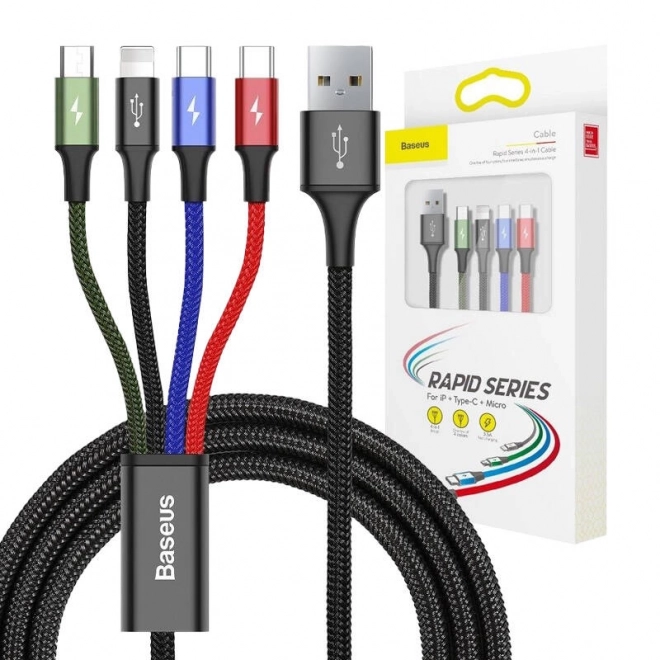 Baseus hiter USB kabel 4v1 2xUSB-C / Lightning / Micro 3,5A 1,2m - črna