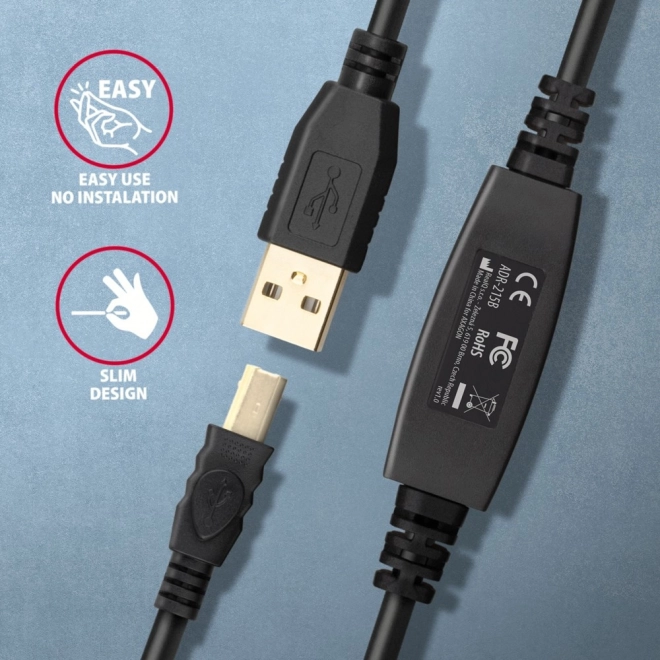 ADR-215B USB 2.0 A-M -> B-M aktivni povezovalni kabel/ojačevalnik 15 m