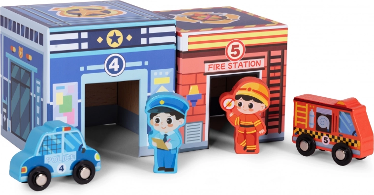 Profession figures and wooden vehicles
