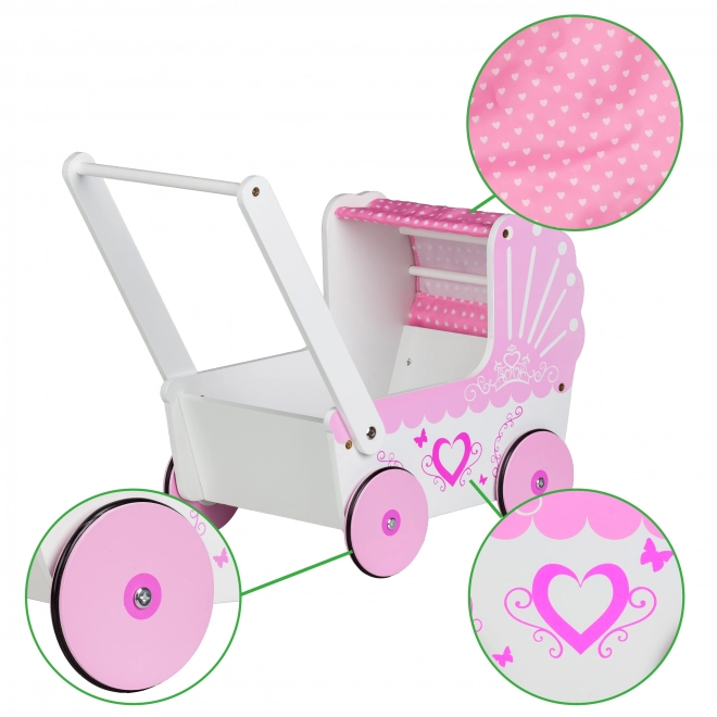 EcoToys Leseni voziček za punčke Pink Heart