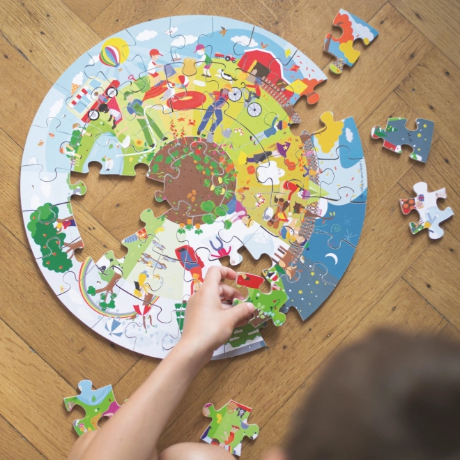 Bigjigs Toys Okrogla talna sestavljanka štiri letni časi 50 kosov
