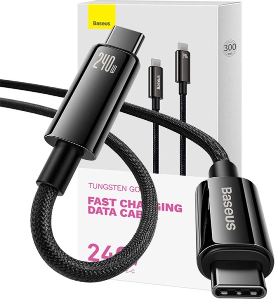 Kabel USB‑C na USB‑C Baseus Tungsten Gold 240 W, 3 m, črn