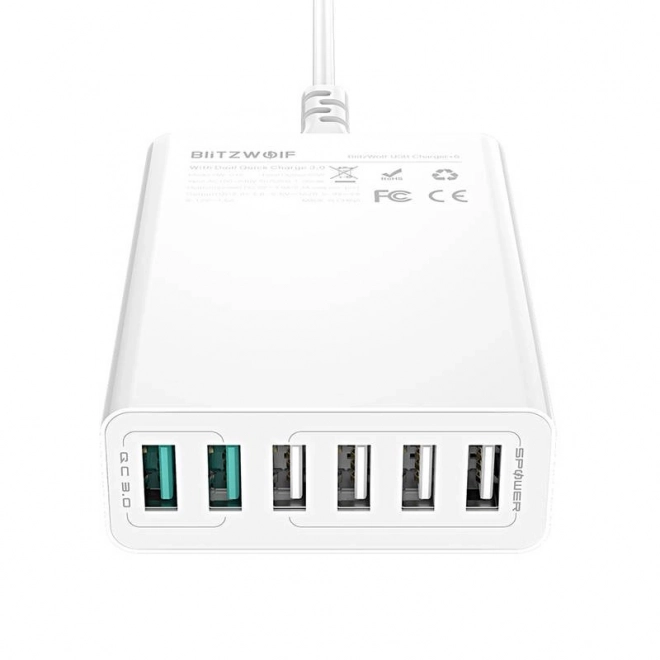 Polnilnik USB 6 vrat BlitzWolf QC 3.0, 60W bel