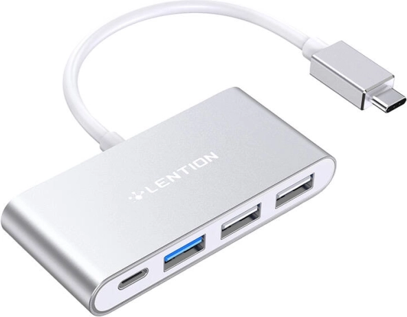 Razdelilnik Lention 4-v-1 USB-C na USB 3.0 in USB 2.0 srebrn