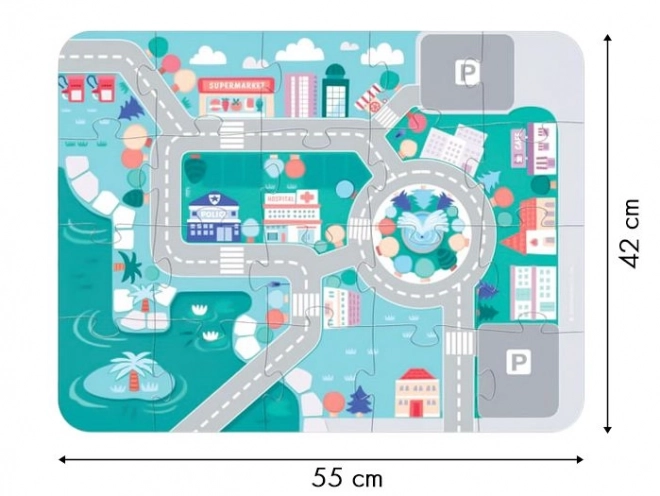 Lesene izobraževalne kocke mesto s podlogo 115 kos ECOTOYS