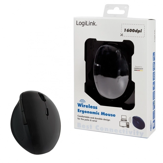 Ergonomska brezžična optična miška 2.4GHz 1600dpi črna