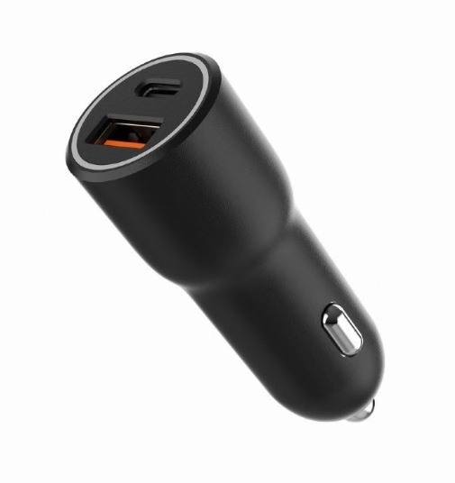 Hitra črna USB-A/USB-C avtopolnilnik 38W PD
