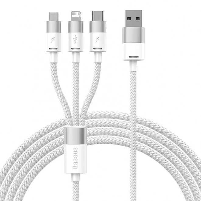 Kabel 3v1 USB Baseus serije StarSpeed, USB-C + mikro + Lightning 3,5A, 1,2 m (bel)