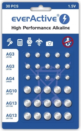 Komplet alkalnih baterij everActive 30 kos mini