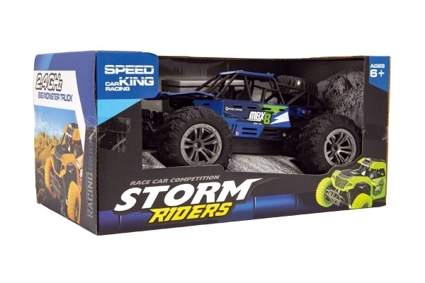 Auto RC buggy terenski modri 22cm plast 2,4GHz na baterije + polnilni paket v škatli 32x16x18cm