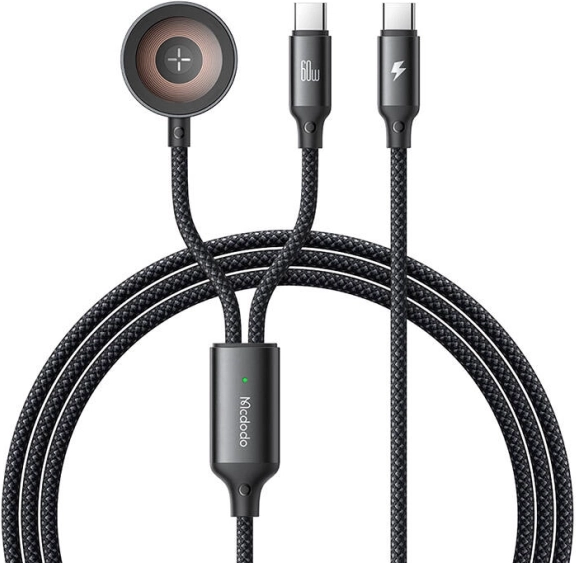 Mcdodo 2-v-1 USB‑C kabel in polnilnik za Apple Watch, 60 W, 1,2 m