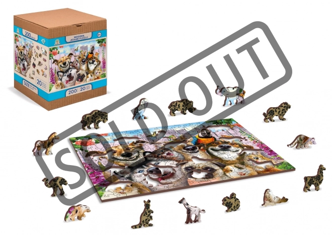 Lesena ura Leseni puzzle Nori hišni ljubljenčki 2v1, 200 kosov EKO